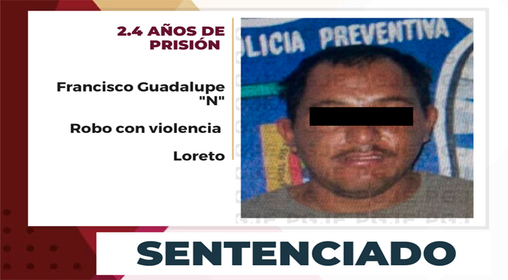 Sentenciado a 2.4 años de prisión culpable de robo con violencia en Loreto