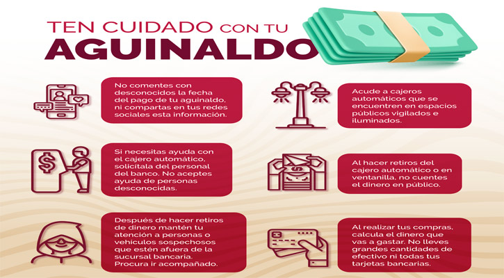 Emiten recomendaciones para la autoprotección y cuidado del aguinaldo