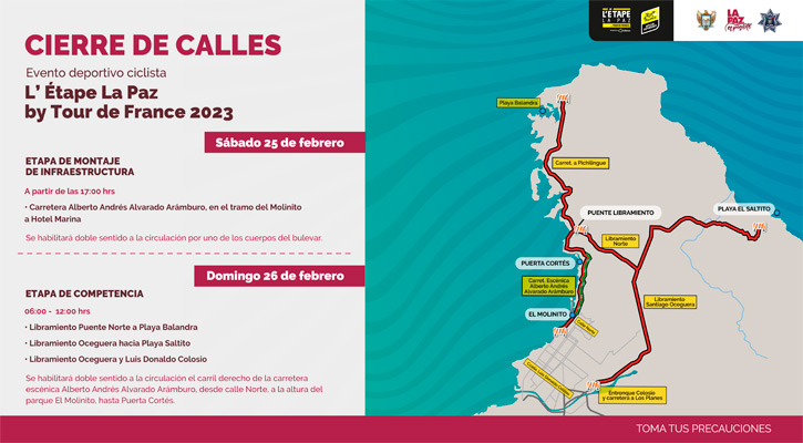 Cerrarán vialidades por L’ Étape La Paz by Tour de France 2023 Cerrarán vialidades por L’ Étape La Paz by Tour de France 2023