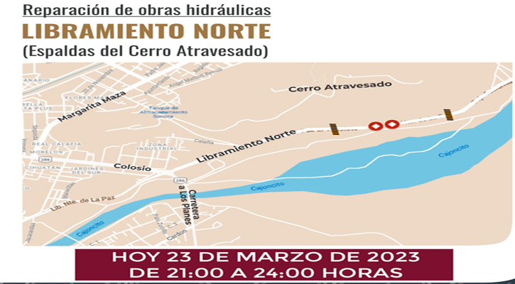 Cerrarán circulación en el libramiento Norte por reparación de obras hidráulicas este día