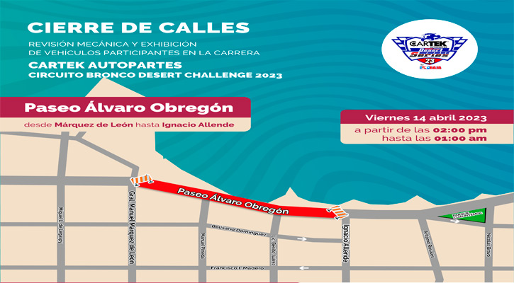 Cerrarán el malecón de La Paz por Carrera Cartek Autopartes Circuito Bronco Desert Challenge