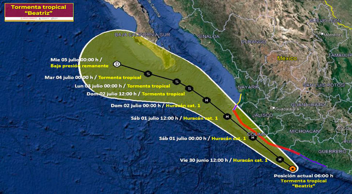 Continúa intensificándose la tormenta tropical “Beatriz”
