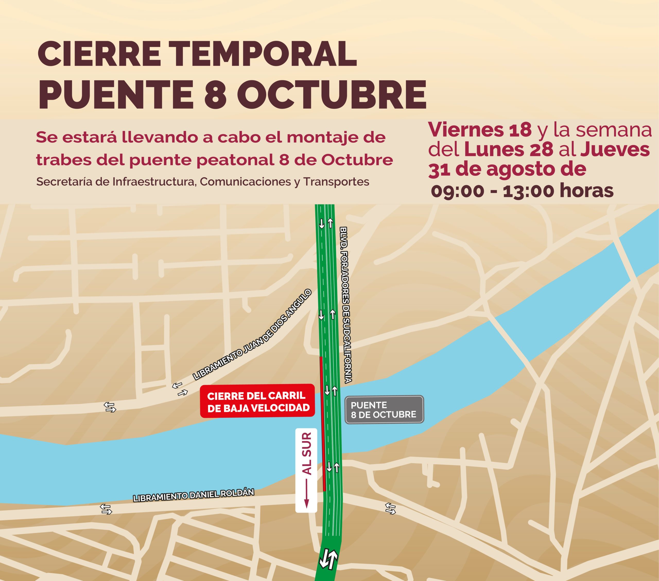 Cierre parcial de circulación en el puente 8 de Octubre en La Paz