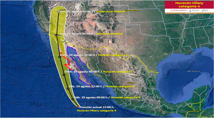 Se mantiene “Hilary” como huracán categoría 4; a 525 km de CSL Se mantiene “Hilary” como huracán categoría 4; a 525 km de CSL