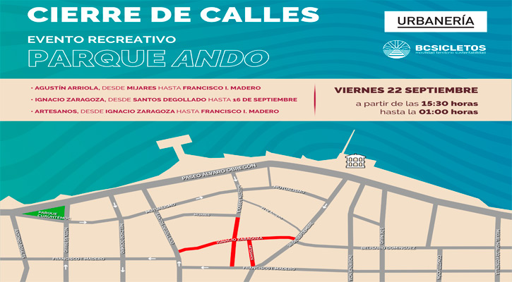 Cerrarán vialidades del Centro Histórico de La Paz por el evento “Parque(ando) 2023” Cerrarán vialidades del Centro Histórico de La Paz por el evento “Parque(ando) 2023”