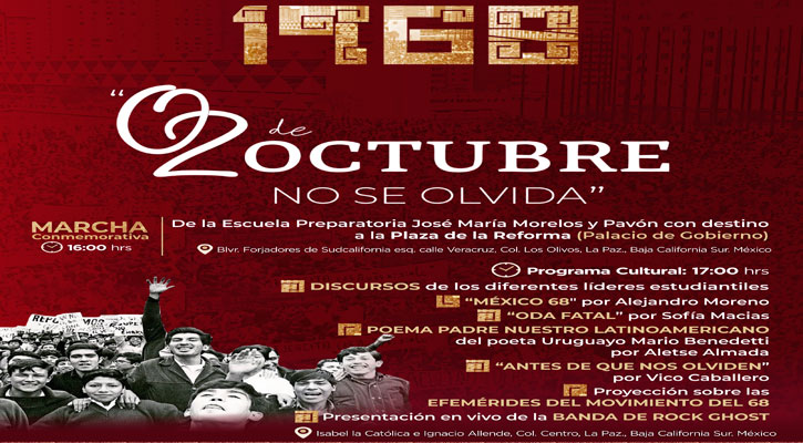 Realizarán el Festival “2 de octubre, no se olvida” en La Paz