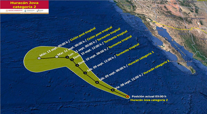 Refuerza el ingreso de humedad a BCS el huracán "Jova" categoría 2