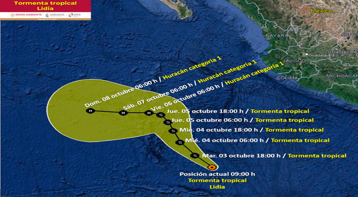 Se localiza la tormenta tropical “Lidia” al suroeste de Michoacán