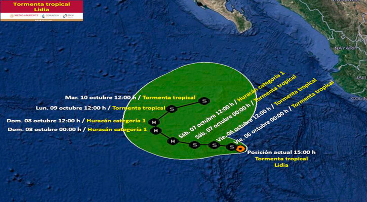 “Lidia” se mantiene como tormenta tropical al sur de BCS  