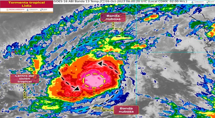 Probabilidad de que se presenten lluvias muy fuertes a puntuales intensas en BCS