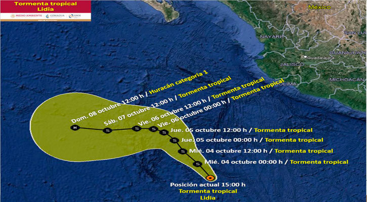 Se mantiene la tormenta tropical “Lidia” al suroeste de Michoacán