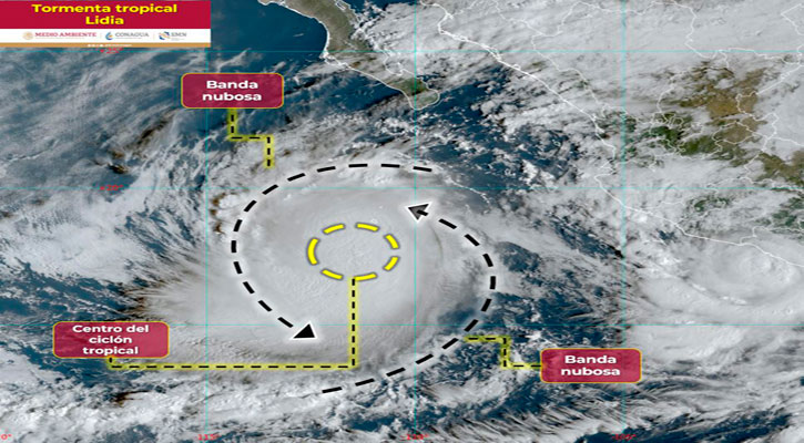 El centro de la tormenta tropical “Lidia” se acerca al territorio nacional