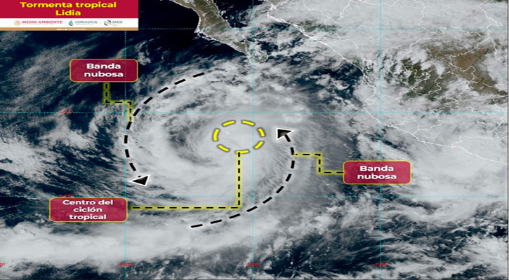 “Lidia” se mantiene como tormenta tropical, acercándose a costas mexicanas  