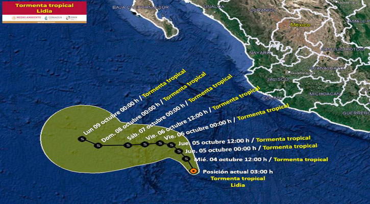 Se fortalece la tormenta tropical “Lidia”