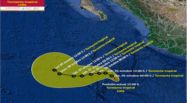 Se localiza la tormenta tropical “Lidia” al suroeste de las costas de Jalisco