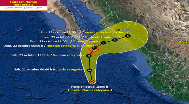 Se mantiene “Norma” como huracán categoría 3; se acerca a BCS  