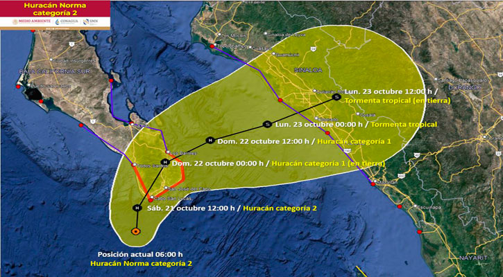 Se acerca a 65 km de CSL el huracán “Norma” en categoría 2