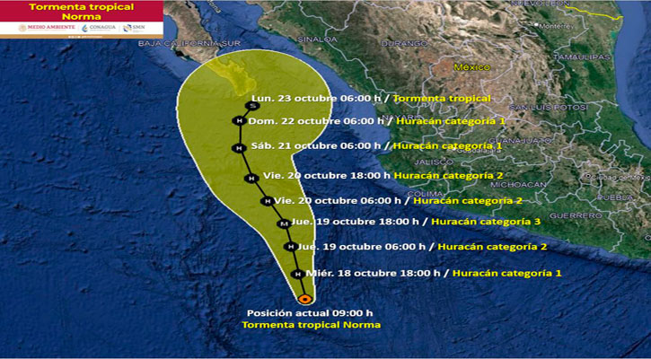 Se prevé se intensifique “Norma” a huracán categoría 1 en próximas horas  