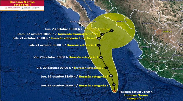 Intensifica su velocidad el huracán “Norma” categoría 1   