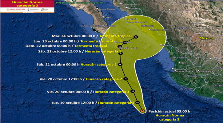“Norma” se ha intensifica a huracán categoría 3   