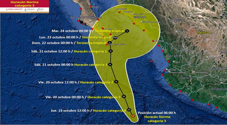 Continúa fortaleciéndose el huracán “Norma” categoría 3   