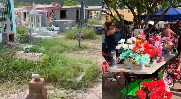 Gran afluencia en panteones de La Paz, quejas por precios de flores y molestia por la maleza