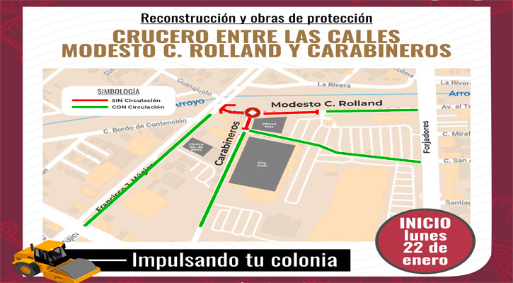 Inicia reparación del crucero de las calles Modesto C. Rolland y Carabineros en La Paz