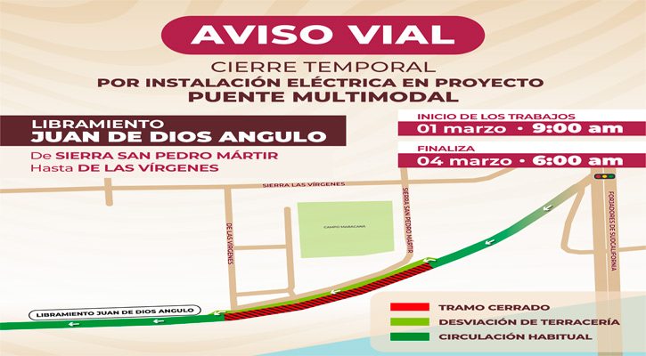 Cerrará tramo del libramiento Juan de Dios Angulo por trabajos eléctricos en el proyecto puente multimodal Cerrará tramo del libramiento Juan de Dios Angulo por trabajos eléctricos en el proyecto puente multimodal