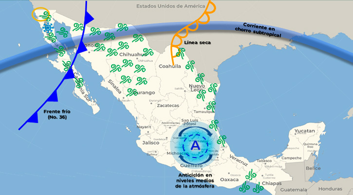 Causará frente frío ligero descenso de la temperatura en BCS; se pronostican vientos