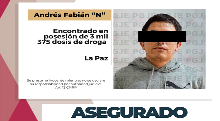 Aseguran a sujeto en posesión de 3,375 dosis de metanfetamina en La Paz Aseguran a sujeto en posesión de 3,375 dosis de metanfetamina en La Paz