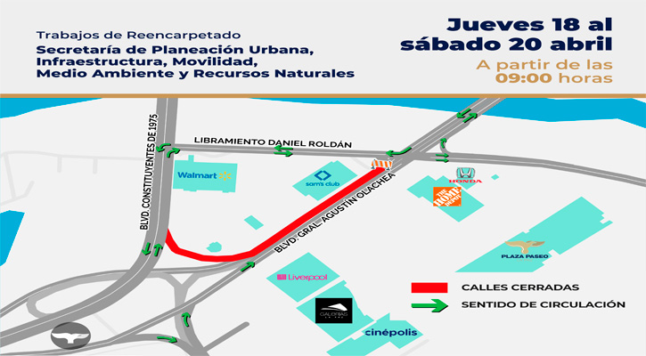 Se extenderá cierre vial del bulevar Olachea; de libramiento Roldán a puente Cola de la Ballena por reencarpetado