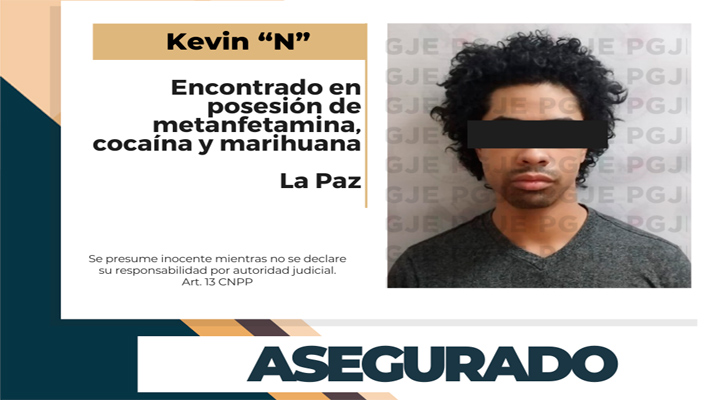 Aseguran a “El Chino” con metanfetamina, marihuana, cocaína y pastillas psicotrópicas en La Paz