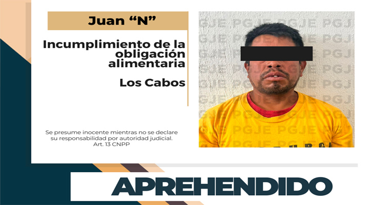 Aprehenden a sujeto por incumplimiento la obligación alimentaria en SJC