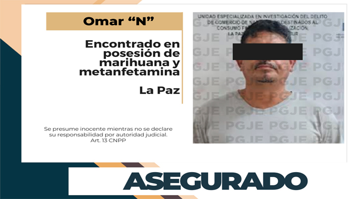 Aseguran a sujeto con marihuana y metanfetamina en La Paz