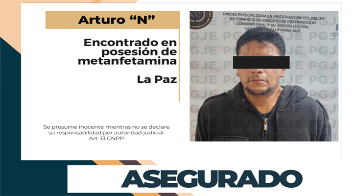 Aseguran a sujeto con 500 dosis de metanfetamina en La Paz