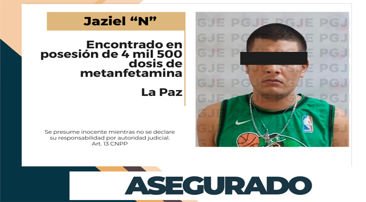 Aseguran a sujeto con 4,500 dosis de metanfetamina en La Paz