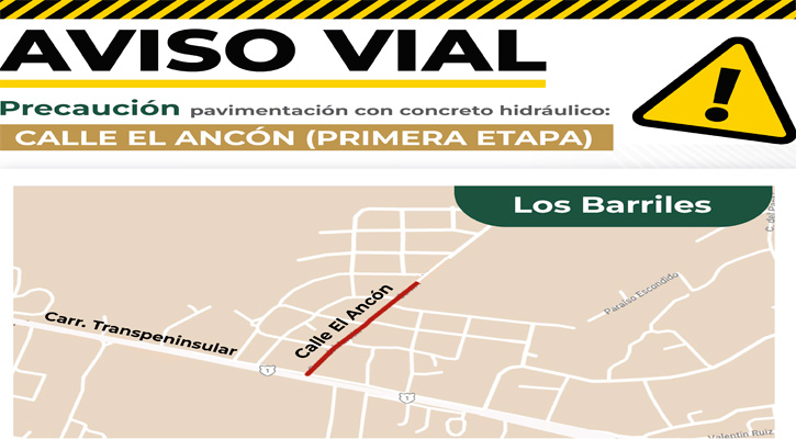 Inicia primera etapa de pavimentación de la calle El Ancón en Los Barriles Inicia primera etapa de pavimentación de la calle El Ancón en Los Barriles