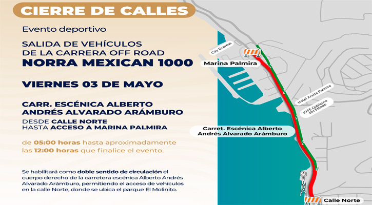 Cierre parcial a la circulación por la etapa La Paz de la carrera Mexican 1000 NORRA