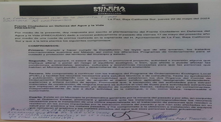 Refrendó Milena Quiroga su compromiso de “no a la minería tóxica”