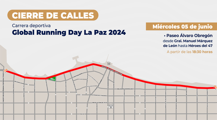 Cerrarán a la circulación el Paseo Álvaro Obregón por evento deportivo en La Paz