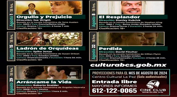Anuncian en agosto nuevas funciones de ciclo de cine en La Paz