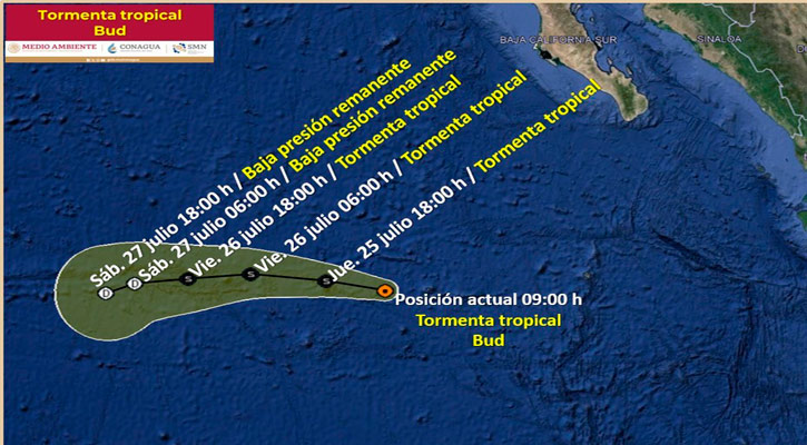 La tormenta tropical “Bud” sigue alejándose de las costas mexicanas    