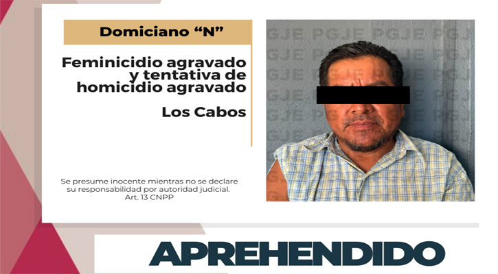 Aprehenden a sujeto por feminicidio agravado y homicidio calificado en grado de tentativa acabada en CSL