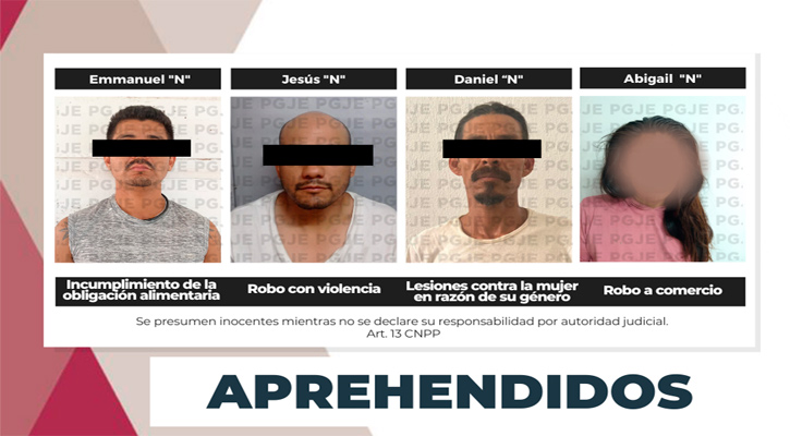 Aprehenden a 4 personas por la comisión de diversos delitos
