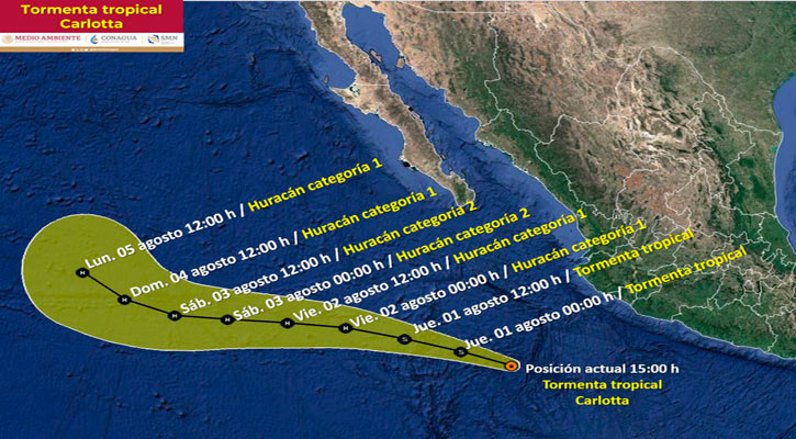 Se transforma la depresión tropical 3-E en tormenta tropical “Carlotta”