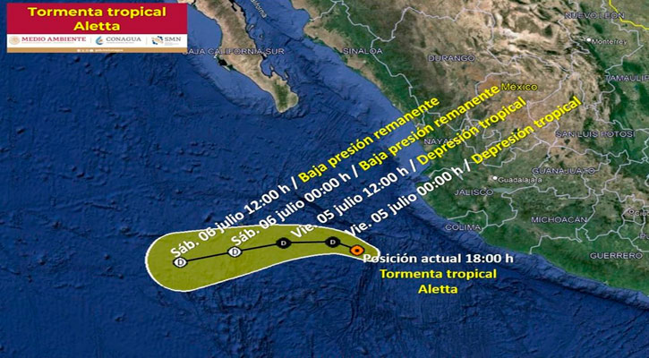 Refuerza la tormenta tropical “Aletta” el potencial de lluvias en el occidente mexicano Refuerza la tormenta tropical “Aletta” el potencial de lluvias en el occidente mexicano