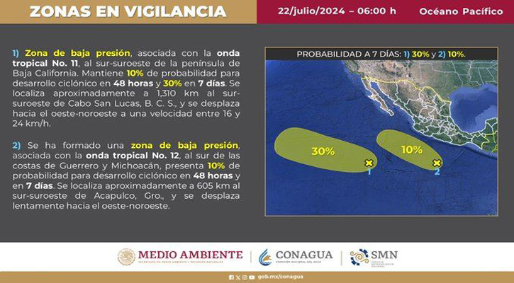 Monitorea Protección Civil de Los Cabos zonas de baja presión que se ubican en el Pacífico Monitorea Protección Civil de Los Cabos zonas de baja presión que se ubican en el Pacífico
