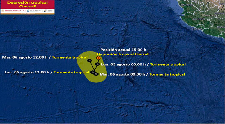 La depresión tropical 5-E se mantiene lejos de costas mexicanas  