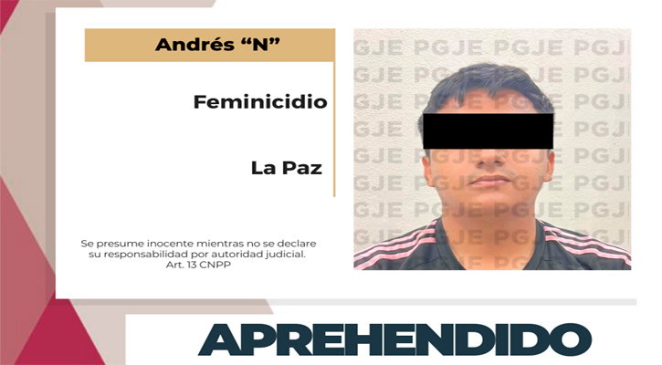 Aprehende PGJE a imputado por feminicidio en La Paz