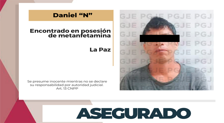 Aseguran a sujeto con 3 mil dosis de metanfetamina en La Paz
